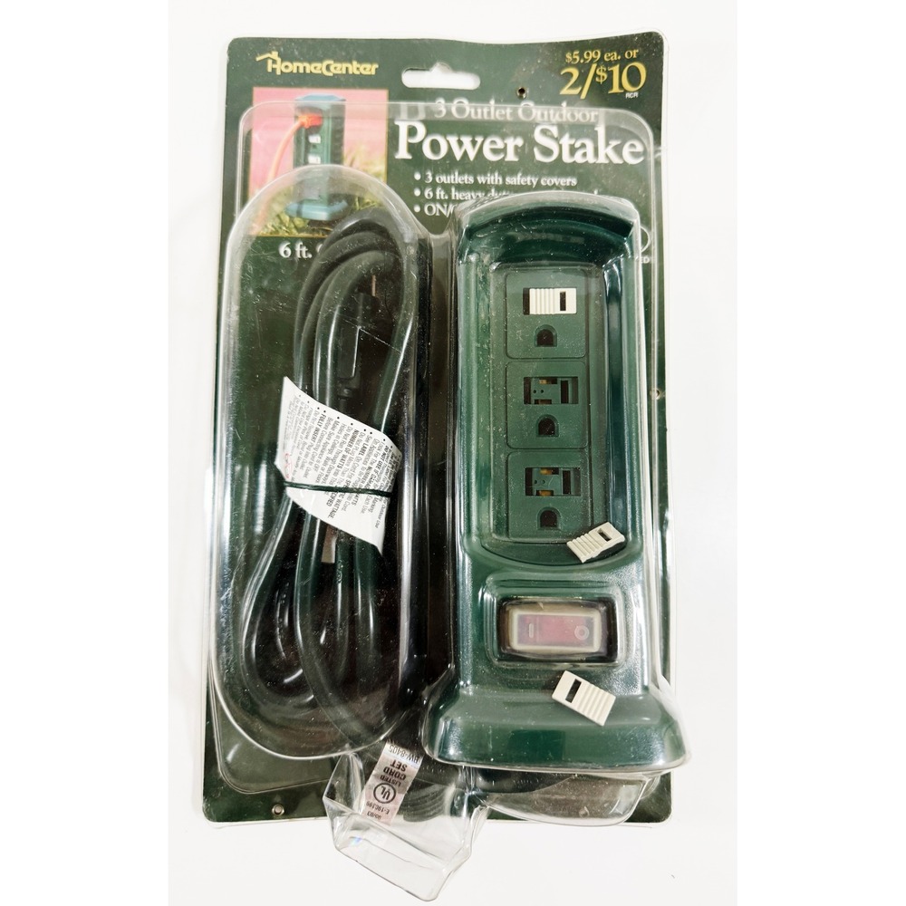 HomeCenter Outdoor Power Stake Green 3-Outlet 6ft Heavy Duty Cord NIP
